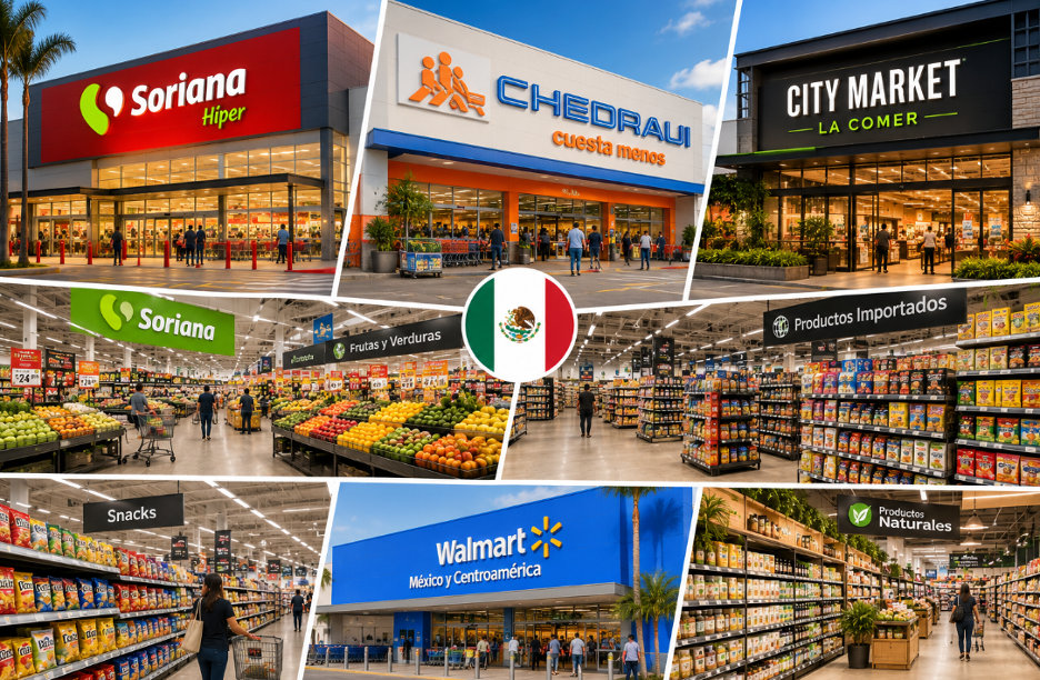 Athena Marketing International team exploring Mexican retail food markets during a Food Export trade mission in Mexico City and Monterrey.