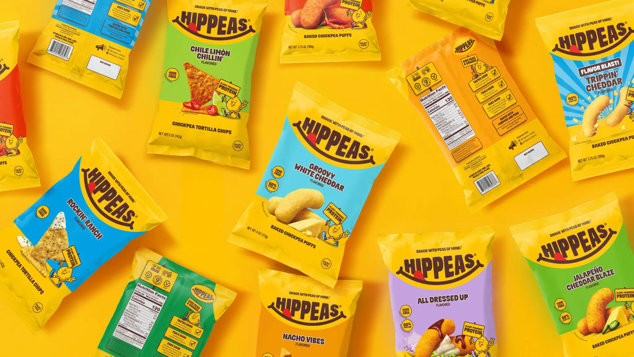 HIPPEAS organic chickpea puffs and high-protein snack bags represented internationally by Athena Marketing International.